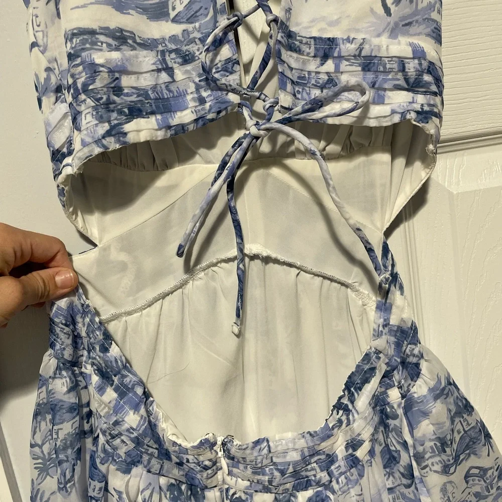 Abercrombie & Fitch Blue and White Toile-Print Sleeveless Maxi Dress